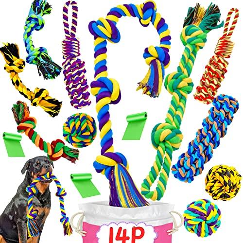SHARLOVY XL Dog Chew Toys for Aggressive Chewers Large Breed, 14 Pack Tough Indestructible Dog Toys for Aggressive Chewers, Durable Puppy Chew Toys for Teething, Heavy Duty Cotton Rope Toys