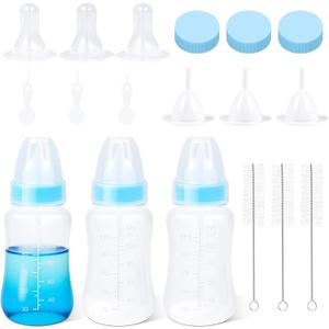 ASEVAT 4 oz 3PackPet Feeding Bottle, Anti-Choking Puppy Feeder Design,with 3pcs Replaceable and Reusable Silicone Nipples for Feeding Puppies, Kittens, Small Animals