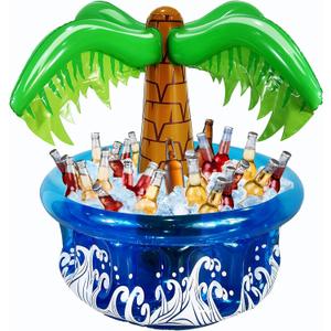 RITOLLO 33.5" Inflatable Palm Tree Cooler, Pool Party Decorations, Summer Luau Party Supplies, Hawaiian Tropical Beach Themed Decorations, Blow Up Birthday Drink Cooler