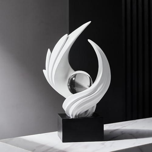 FJS Modern White Statue Table Decor for Living Room, Abstract Art Table Decor Accents, Resin Sculptures Home Decorations for Bookshelf TV Stand Living Room Dining Room Office