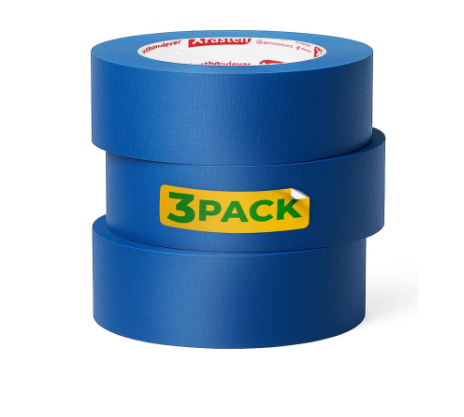 XFasten Blue Painters Tape 1.88 Inch x 60 Yards 3-Pack 1-Inch Core, UV Residue-Free Blue Masking Tape for Clean Lines, Indoor and Outdoor Multi-Surface Use - Sharp Paint Lines for Walls, Easy Removal