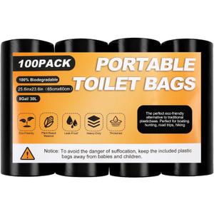 HXSEMAYIG 100 Portable Camping Toilet Bags, Biodegradable Porta Potty Bags for 5 Gallon Toilet