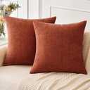 MIULEE Fall Pack of 2 Couch Throw Pillow Covers 20x20 Inch Soft Burnt Orange Chenille Pillow Covers for Sofa Living Room Solid Dyed Pillow Cases