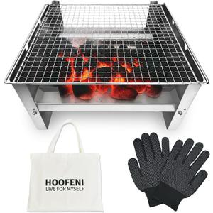 Portable Charcoal Grill 16 Inch, Foldable Tabletop BBQ with Carry Bag & Gloves, Compact Stainless Steel Grill for Outdoor Camping, Picnics, Backyard and Travel, Folding Stainless Steel