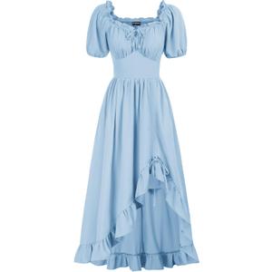 Scarlet Darkness Renaissance Dress Women Cottagecore Corset Dress Ruffle Maxi Dress with Pockets (Medium, Light Blue)