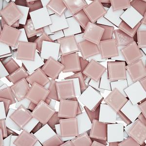 1LB Large Size Pink Mosaic Tiles for Crafts Bulk, 1Inch 12 Colors Options Big Square Shaped Glass Tiles Stained Pieces for Home Handmade Gifts Mosaic Project Supplies
