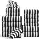 18-Piece Microfiber Bath Towels Set - 6 Bath Sheet, 6 Hand Towels, 6 Washcloths, Soft, Highly Absorbent Bathroom Towel, Quick Dry & Less Lint Shower towel for Bathroom, Hotel, Spa, Dorm-Black White, Towel Set - Pack of 18