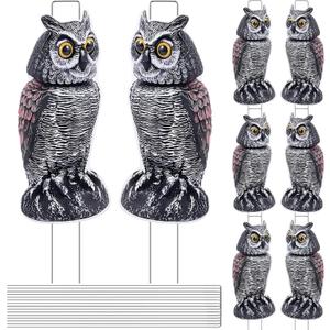 8 Pack Owl Decoys to Scare Birds Away, Fake Owls Scarecrow Yard Lawn Sign with Stakes Pest Repellent Bird Deterrents Waterproof Plastic Owls Decorations for Gardens Patio Outdoor(1 Pattern)
