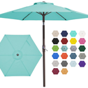JEAREY 7.5FT Patio Umbrella Market Table Umbrella with 6 Sturdy Ribs, Push Button Tilt/Crank Outdoor Umbrella for Garden, Deck, Backyard, Pool, Peacock Blue