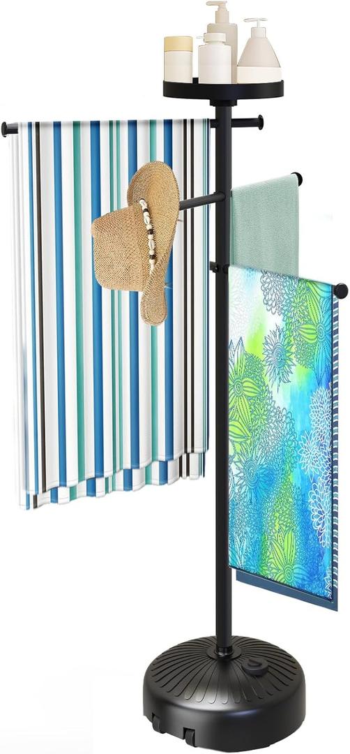Pool Towel Rack Outdoor with Built-in Tray  Adjustable, Heavy-Duty Towel Racks & Storage for Backyards