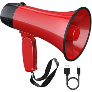 Megaphone Speaker Bullhorn Battery Powered 20W Portable Speaker Microphone System Battery Included Durable ABS Material Volume Control