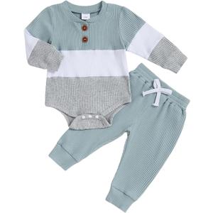 Newborn Baby Boy Clothes Long Sleeve Little Bro Romper Bodysuit Pants Set Fall Winter Outfits 0 3 6 9 12 Months (Blue)