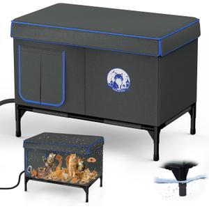 Heated Outdoor Cat House for Winter, 100% Waterproof XXL Shelter (29"x17"x21") with Escape Door & Heating Pad, Insulated for Feral Cats & Small Dogs