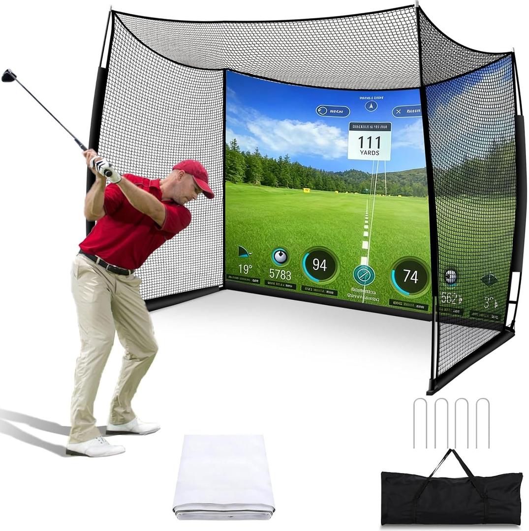 Golf Net with Impact Screen, 11x8FT Spacious Golf Practice Net for Backyard, Heavy Duty Hitting Cage for Swing Driving, Home Garage Indoor Outdoor