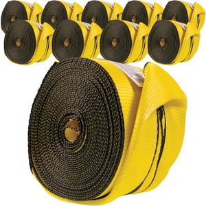 US Cargo Control 4" x 30' Winch Straps with Twisted Sewn Loops (10-Pack), 5,400 LBS Working Load Limit, Heavy Duty Flatbed Tie Downs, Yellow 4 Inch Straps for Flatbed Trailers and Trucks