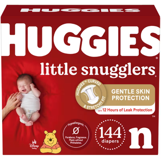 Huggies Size Newborn Diapers, Little Snugglers Baby Diapers, Size Newborn (up to 10 lbs), 144 Count