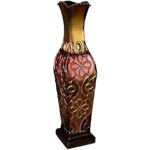 Elements Harlequin Embossed Decorative Metal Vase, Home Decor for Dried Flower and Artificial Floral Arrangements, Living Room, Bedroom, Table Centerpiece, 17-Inch