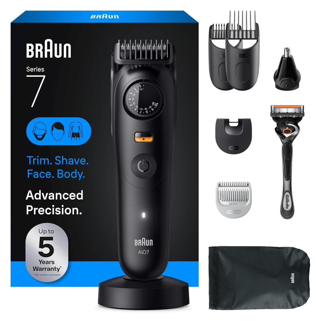 Braun Series 7 All-in-One Beard & Body Grooming Kit for Men, Cordless Trimmer, Hair Clippers & Shaver for Face, Hair & Body with Gillette ProGlide Razor, AIO 7535