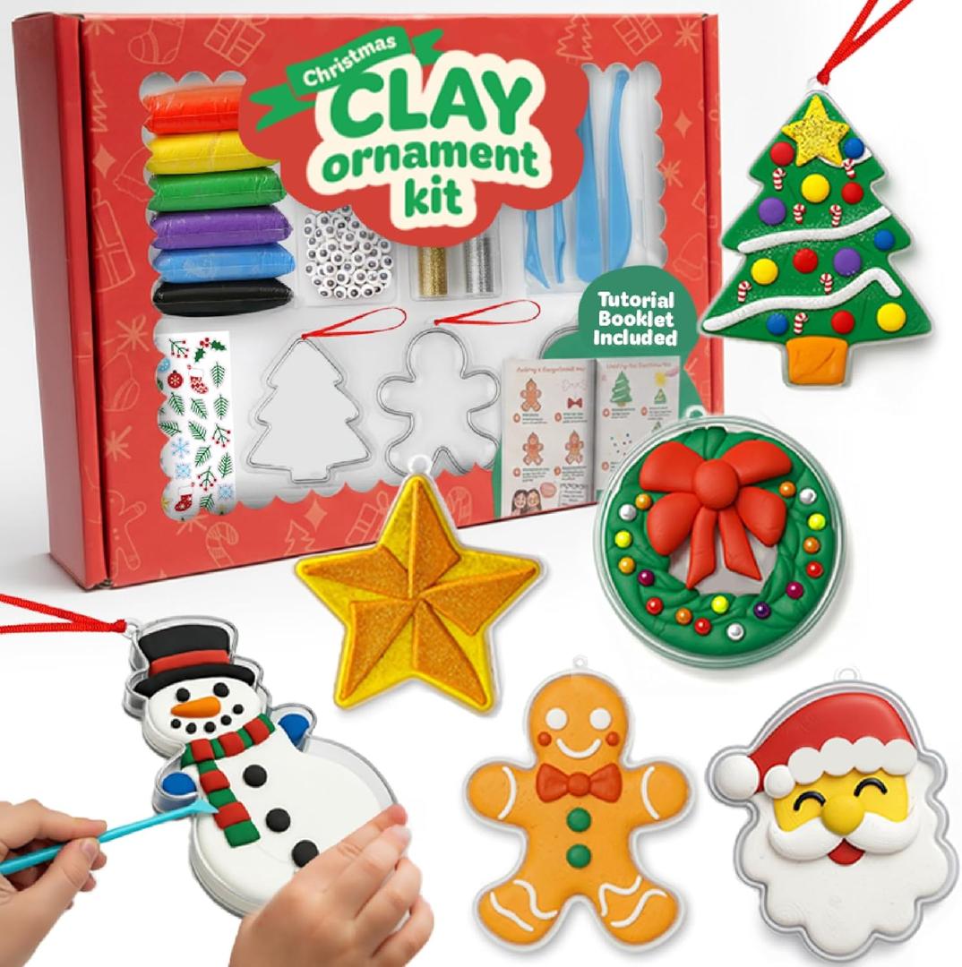 Move2Play, Crafty Moms, Christmas Craft Kit | Air Dry Clay Kit | Clay Ornament DIY Set | Christmas Crafts & Activities for Home or Classroom | Arts and Crafts for Kids Ages 3, 4, 5, 6, 7, 8-12