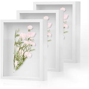 Shadow Box Frame 8x10 - 3 Pack Wood Deep Shadowbox with Glass Shadow Boxes Display Cases Suitable for Photos, Dried Flowers, Handicrafts Picture Frames for Wall (White)