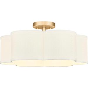Gold Semi Flush Mount Ceiling Lights, 6-Light 18Inch Ceiling Light Fixtures with Fabric Shade in Flower Shape, Farmhouse Brass Drum Lighting for Nursery Bedroom Kitchen, AD-22007-6SF-GD