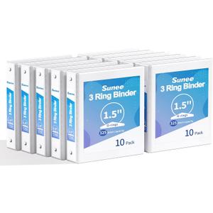 SUNEE 3 Ring Binders 1.5 Inch 10 Pack, Clear View Binders Three Ring PVC-Free (Fit 8.5x11 Inches) for School or Office Supplies, White