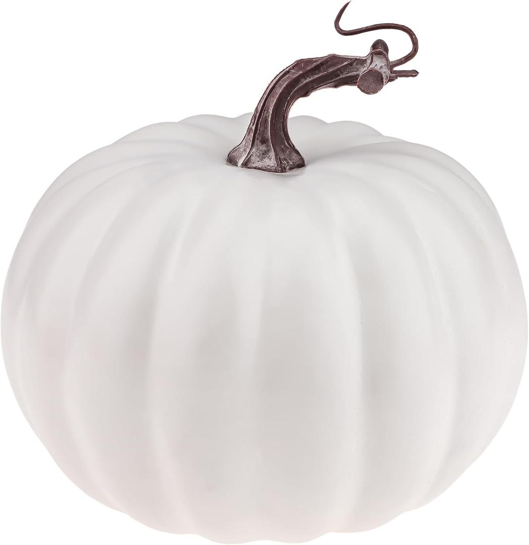 7 Inch White Artificial Pumpkin Fake Foam Lifelike Pumpkins Faux DIY Craft Halloween Fall Harvest Thanksgiving Wedding Party Paintable Table Centerpiece Decoration