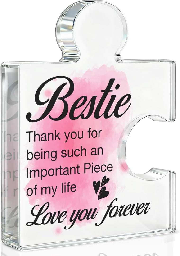 Bestie Gifts for Women Girls, Friendship Gifts for Best Friends Sister BFF, Bestie Acrylic Puzzle Plaque Decorative, 4.6*3.5*0.6 inches