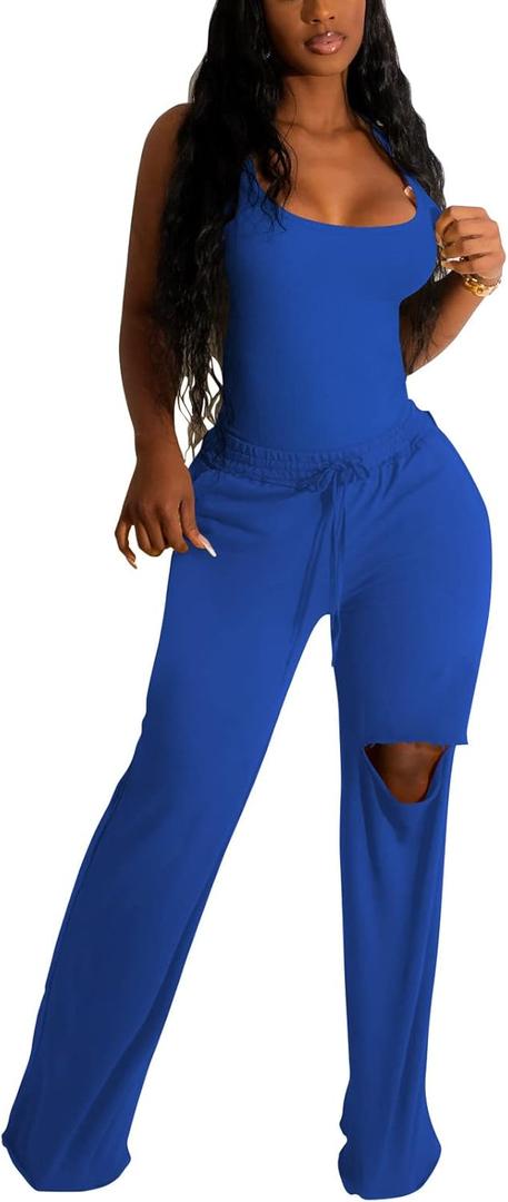 Nimsruc Two Piece Outfits For Women Casual Sleeveless Sweat Suits (XX-Large, S6596 Blue)
