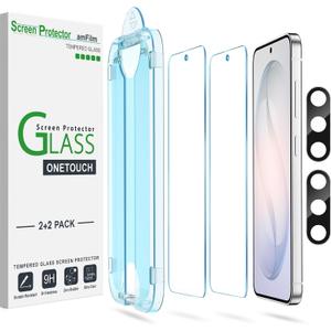 AmFilm Auto-alignment OneTouch for Samsung Galaxy S26+ Plus 6.7'' Screen Protector + Camera Lens Protector, Tempered Glass, 30 seconds Installation, Bubble Free, Case Friendly, Anti-Scratch 2+2 Pack