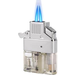 Coldown Butane Lighter Insert, Windproof Gas Lighter with Dual Torch Jet Flame Adjustable and Fuel Refillable, Unique Gifts for Men (Fuel No Included)