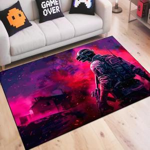 Shooting Gaming Area Rug Teen Boys Carpet, Battle Game Rug and Colorful Bomb Background War Design for Game Room, Gaming Room, Boys Girls Bedroom Playroom, Living Room (Redback, 70" x 55")