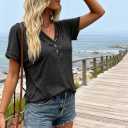 KevaMolly Womens Button V Neck T Shirts Short Sleeve Tshirt Shirts Casual Loose Fit Tops 2026 Summer Beach Outfits Clothes (M)