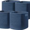 UBBCARE Set of 4 Storage Basket-11 X 10.5 X 10.5 In, Cotton Rope Basket for Shelves, Toys, Book, Cube Storage Bins with Handles, Woven Storage Basket for Organizing, Navy Blue