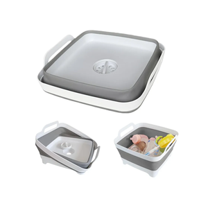 Collapsible Wash Basin for Baby Bottles - 2.4 Gallons Portable Wash Bin for RV Camping Sink, Space-Saving Dish Tub (Gray)