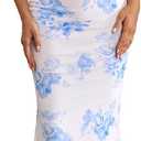 GLNEGE Women's Summer Floral Bodycon Maxi Dress Sexy Backless V Neck Wedding Guest Dresses 2025 (Blue, XL)