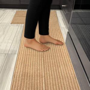 Kitchen Rugs Sets of 2 PCS  Kitchen Mats for Floor 24x35/24x60 Inch Non Slip Washable Rug Set, Non Slip Floor Mats Made of 100% Polyester Soft and Anti-Slip Standing Kitchen Runner Rug, Beige