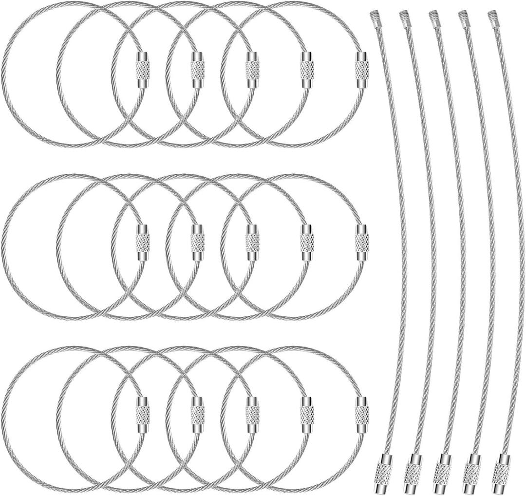 20 Pieces Wire Keychain Cable of 7.8 Inches Stainless Steel Large Key Ring, 2mm Cable Loop Rings for Keyrings, Hanging Luggage Tag, Bag Tag, ID Tag Keepers, Kitchen Utensils