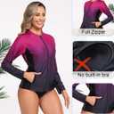 Halcurt Women's Full Zip Long Sleeve Rash Guard Swim Top with Pockets UPF50+ Quick Dry Swimsuit (L)