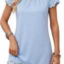 Dokotoo Womens Summer Dresses 2026 Short Sleeve Hollow Out Crewneck Pleated Front Casual Elegant Mini Dress (Small, Sky Blue)