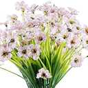 JEMONG 12 Bundles Artificial Flowers Outdoor UV Resistant Fake Flowers No Fade Plastic Plants Garden Porch Window Box Decorating (White)