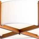 VILUXY Semi-Flush Mount Ceiling Light Fixture with Wood and Off-White Fabric Drum Shade Modern Chandelier for Bedroom, Dining Room, Corridor, Living Room 4-Light