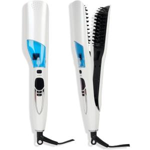 Mayhug Hair Straightener Brush Sleek Sweep Ionic Straightening Brush with 5 Temperature Adjust Anti-Scald Ceramic Hair Straightener Comb Fast Heating for Home Salon Dual Voltage,White