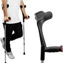 PEPE Mobility - Forearm Crutches for Adults (x2 Units, Open Cuff), Adjustable, Aluminum, Walking - Made in Europe (Black)