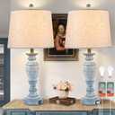 Ireliare Blue Lamps Set of 2, 27.7" Table Lamps for Living Room with USB A+C Ports, Touch Lamp for Bedroom, 2 Bulbs Included