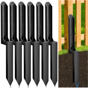 6 Pack Fence Post Repair Kit, Heavy Duty Steel Ground Spike Anchor for Fixing Leaning or Broken 4x4 & 6x6 Wood Posts, No Dig Drive-in Support for Yard, Garden & Fence