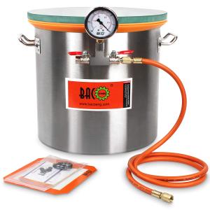 BACOENG 5 Gallon Tempered Glass Lid Stainless Steel Vacuum Chamber Perfect for Stabilizing Wood, Degassing Silicones, Epoxies and Essential Oil