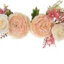 Lvydec Artificial Peony Flower Swag, 25 Inch Decorative Swag with Champagne Peony White Rose and Green Leaves for Wedding Arch Front Door Wall Decor