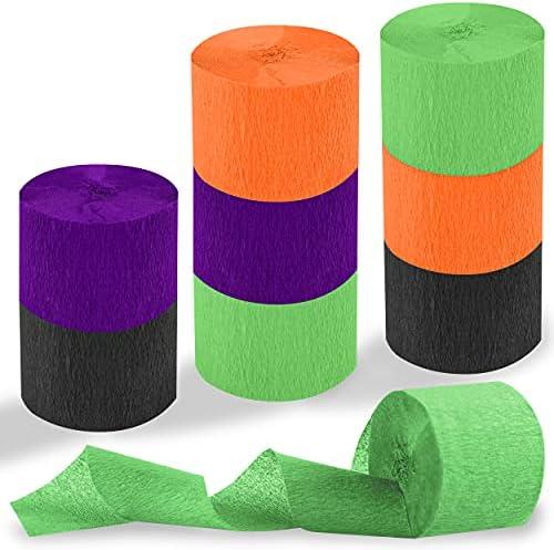 Halloween Crepe Paper Streamers 8 Rolls 656FT Party Decorations Supplies - Orange, Purple, Black, Green for Birthday, Baby Shower, Gender Reveal