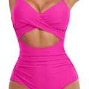 Eomenie Women's One Piece Swimsuits Tummy Control Cutout High Waisted Bathing Suit Wrap Tie Back 1 Piece Swimsuit M